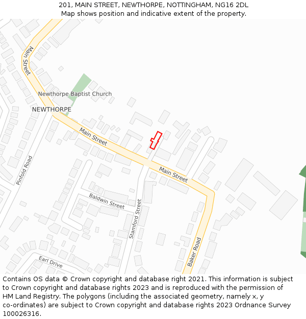 201, MAIN STREET, NEWTHORPE, NOTTINGHAM, NG16 2DL: Location map and indicative extent of plot