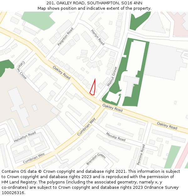 201, OAKLEY ROAD, SOUTHAMPTON, SO16 4NN: Location map and indicative extent of plot