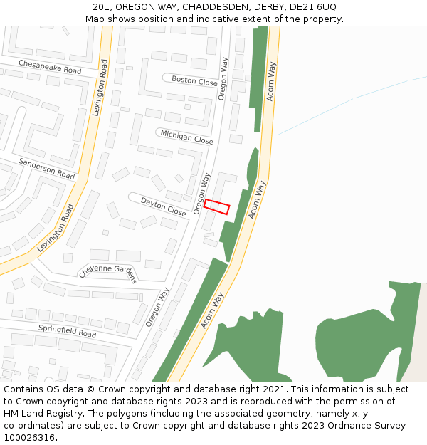 201, OREGON WAY, CHADDESDEN, DERBY, DE21 6UQ: Location map and indicative extent of plot