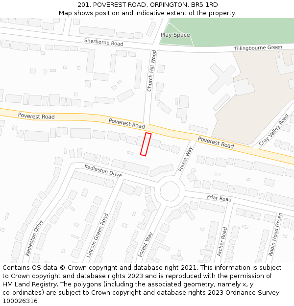201, POVEREST ROAD, ORPINGTON, BR5 1RD: Location map and indicative extent of plot