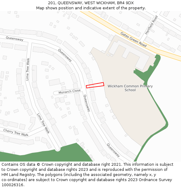 201, QUEENSWAY, WEST WICKHAM, BR4 9DX: Location map and indicative extent of plot