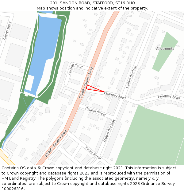 201, SANDON ROAD, STAFFORD, ST16 3HQ: Location map and indicative extent of plot