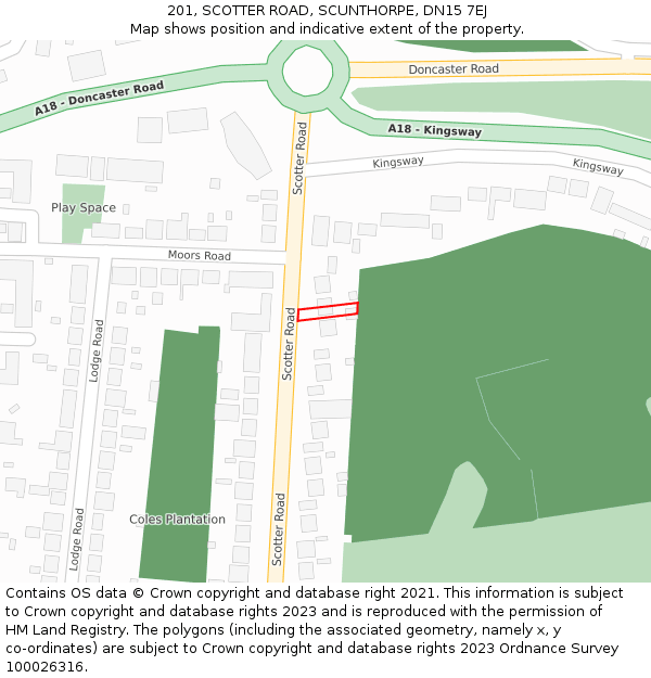 201, SCOTTER ROAD, SCUNTHORPE, DN15 7EJ: Location map and indicative extent of plot