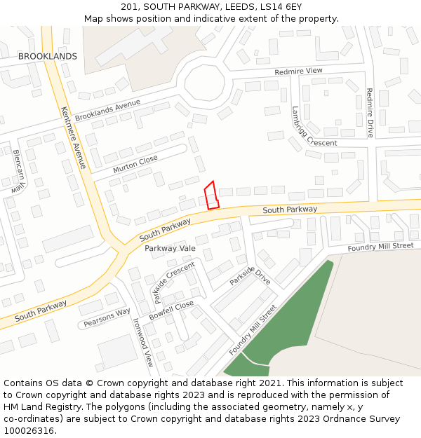 201, SOUTH PARKWAY, LEEDS, LS14 6EY: Location map and indicative extent of plot