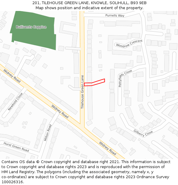 201, TILEHOUSE GREEN LANE, KNOWLE, SOLIHULL, B93 9EB: Location map and indicative extent of plot