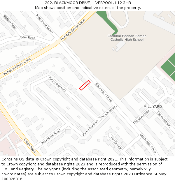 202, BLACKMOOR DRIVE, LIVERPOOL, L12 3HB: Location map and indicative extent of plot