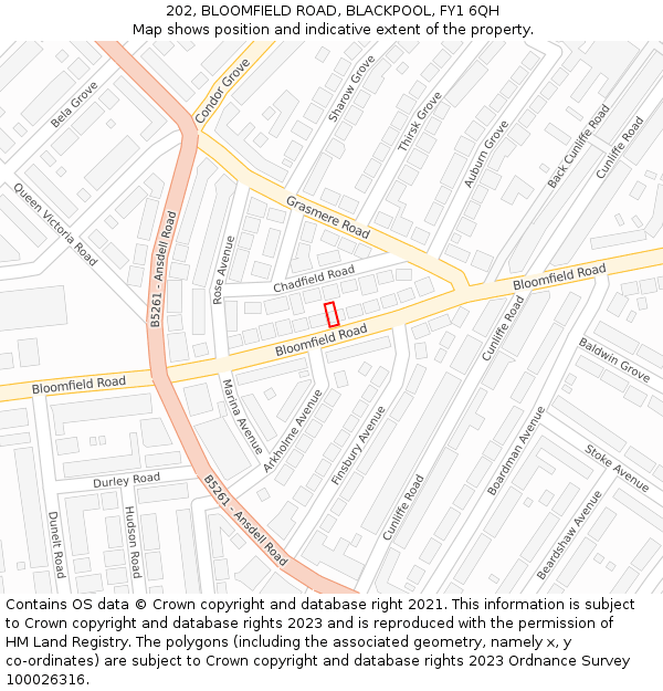 202, BLOOMFIELD ROAD, BLACKPOOL, FY1 6QH: Location map and indicative extent of plot