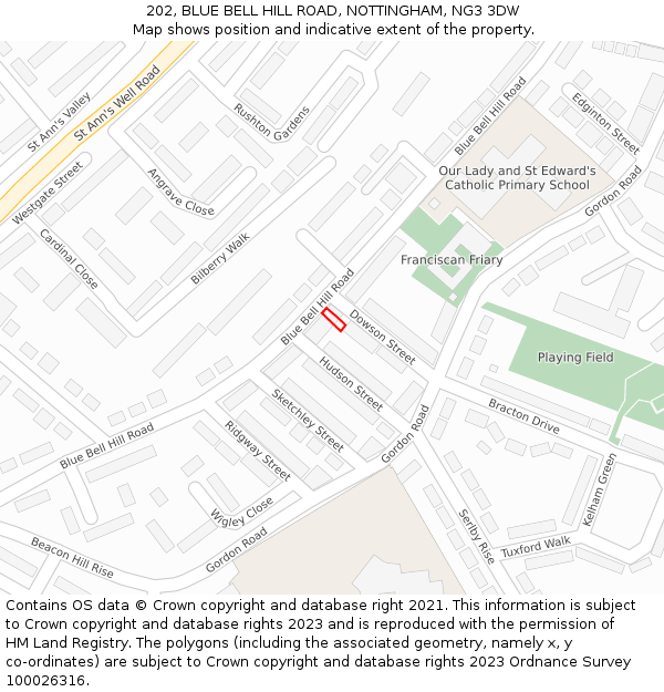 202, BLUE BELL HILL ROAD, NOTTINGHAM, NG3 3DW: Location map and indicative extent of plot