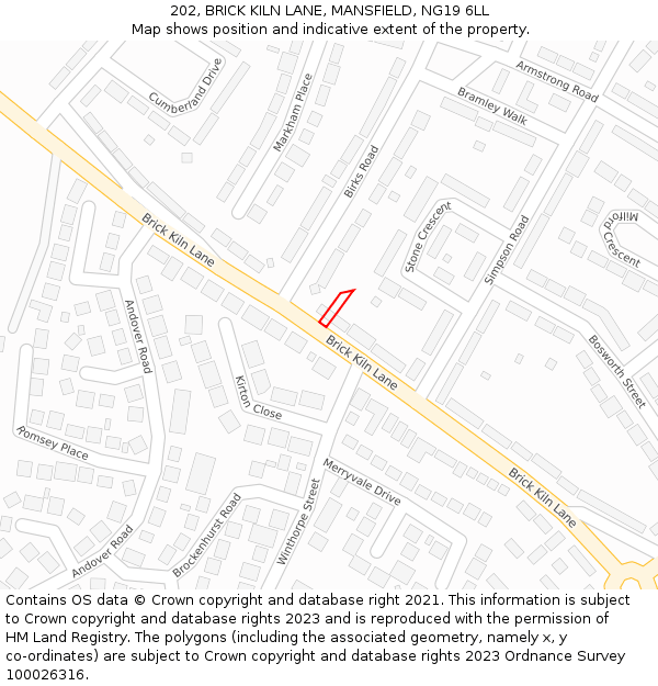 202, BRICK KILN LANE, MANSFIELD, NG19 6LL: Location map and indicative extent of plot