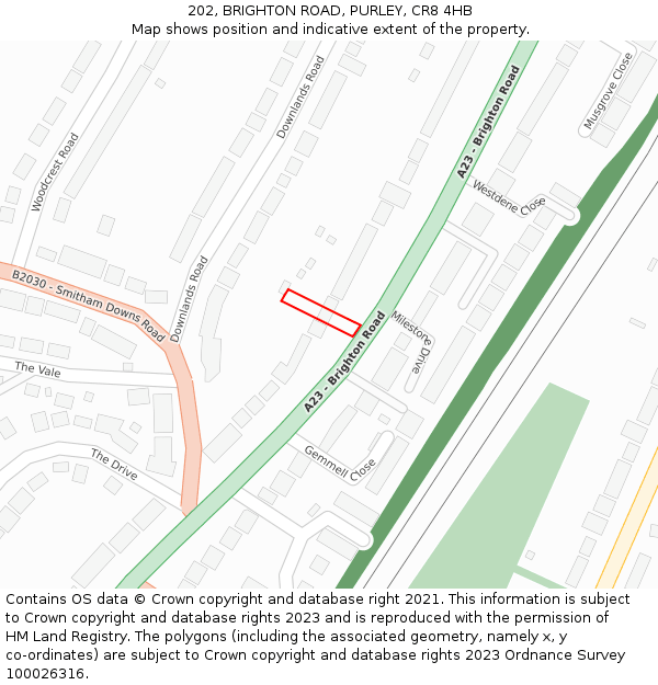 202, BRIGHTON ROAD, PURLEY, CR8 4HB: Location map and indicative extent of plot
