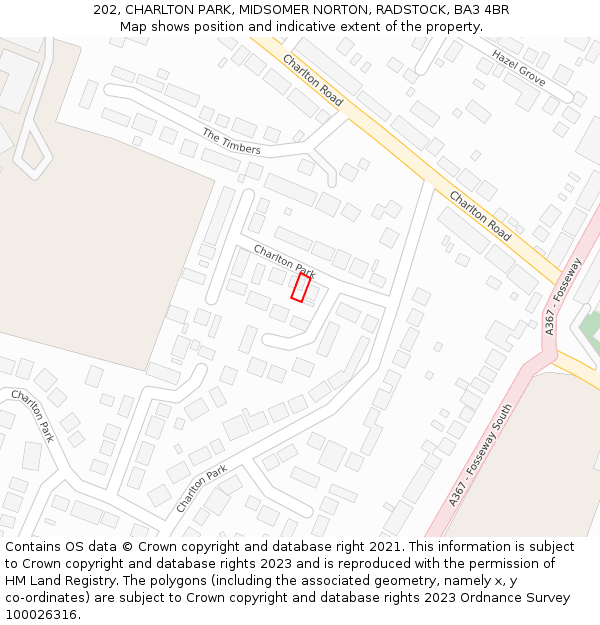 202, CHARLTON PARK, MIDSOMER NORTON, RADSTOCK, BA3 4BR: Location map and indicative extent of plot