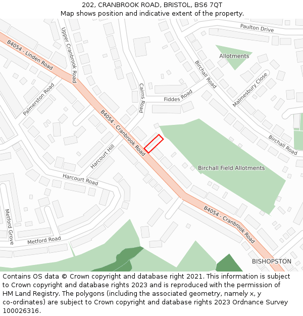 202, CRANBROOK ROAD, BRISTOL, BS6 7QT: Location map and indicative extent of plot
