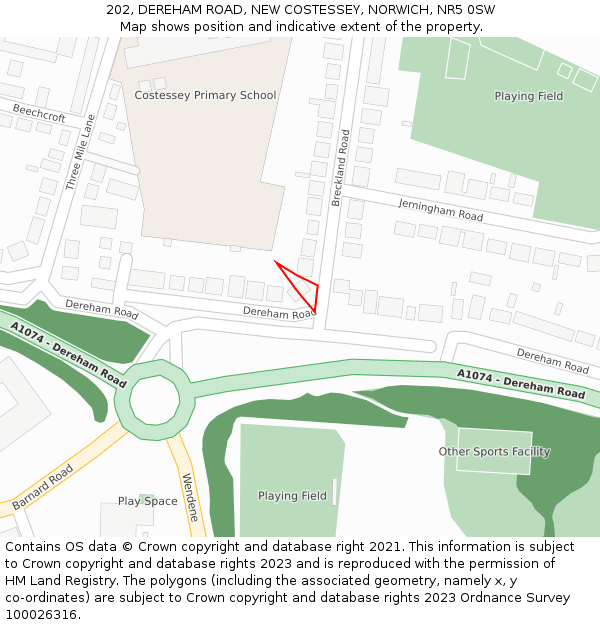 202, DEREHAM ROAD, NEW COSTESSEY, NORWICH, NR5 0SW: Location map and indicative extent of plot