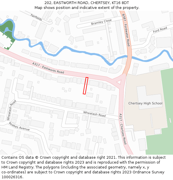 202, EASTWORTH ROAD, CHERTSEY, KT16 8DT: Location map and indicative extent of plot