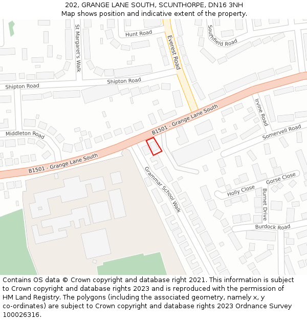 202, GRANGE LANE SOUTH, SCUNTHORPE, DN16 3NH: Location map and indicative extent of plot