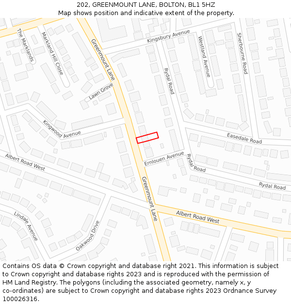 202, GREENMOUNT LANE, BOLTON, BL1 5HZ: Location map and indicative extent of plot