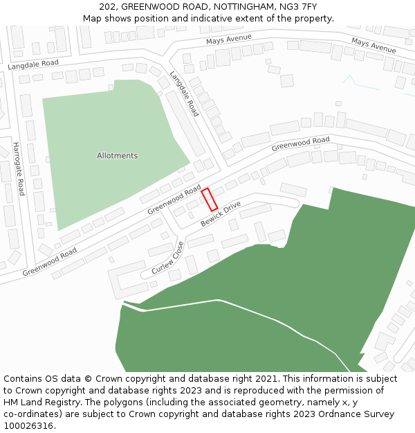 202, GREENWOOD ROAD, NOTTINGHAM, NG3 7FY: Location map and indicative extent of plot