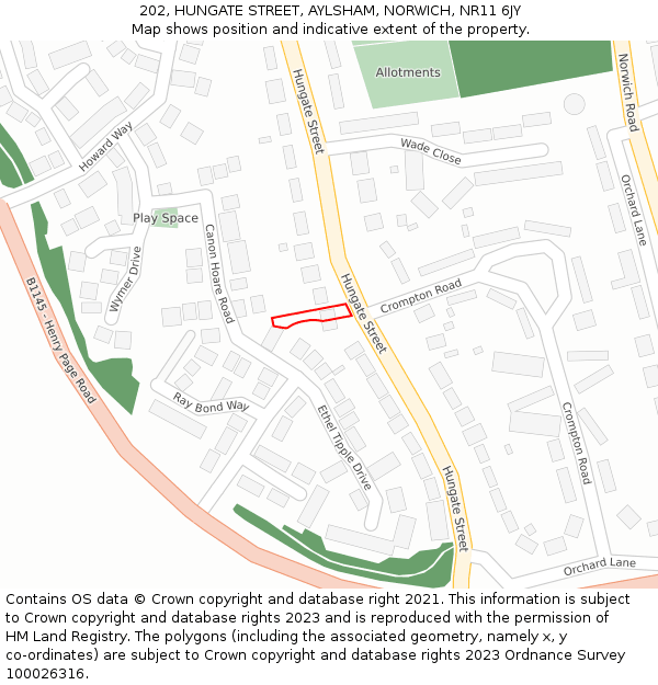 202, HUNGATE STREET, AYLSHAM, NORWICH, NR11 6JY: Location map and indicative extent of plot