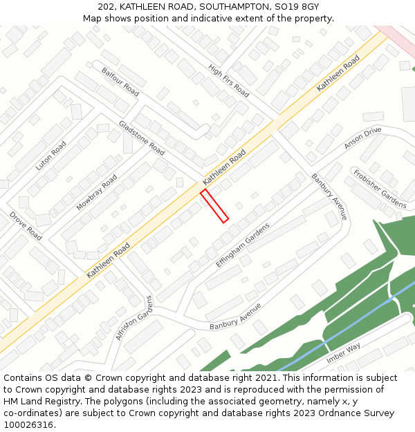 202, KATHLEEN ROAD, SOUTHAMPTON, SO19 8GY: Location map and indicative extent of plot