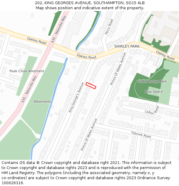 202, KING GEORGES AVENUE, SOUTHAMPTON, SO15 4LB: Location map and indicative extent of plot