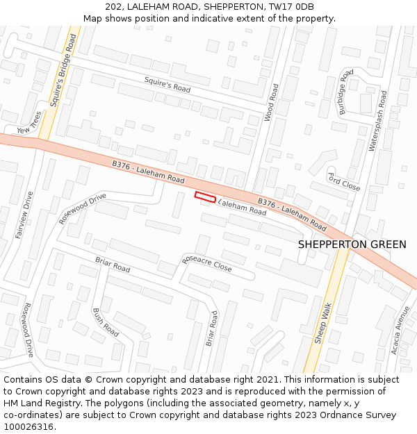 202, LALEHAM ROAD, SHEPPERTON, TW17 0DB: Location map and indicative extent of plot