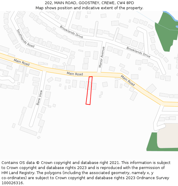 202, MAIN ROAD, GOOSTREY, CREWE, CW4 8PD: Location map and indicative extent of plot