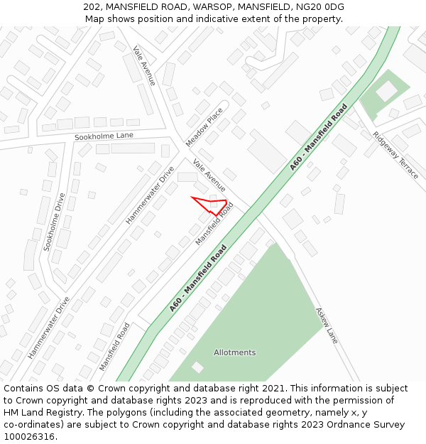 202, MANSFIELD ROAD, WARSOP, MANSFIELD, NG20 0DG: Location map and indicative extent of plot
