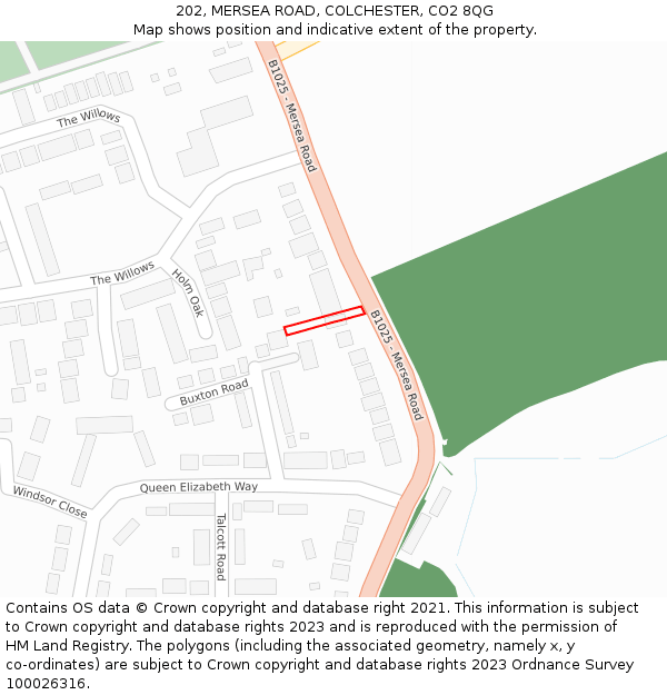 202, MERSEA ROAD, COLCHESTER, CO2 8QG: Location map and indicative extent of plot