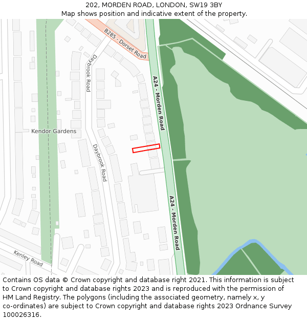 202, MORDEN ROAD, LONDON, SW19 3BY: Location map and indicative extent of plot