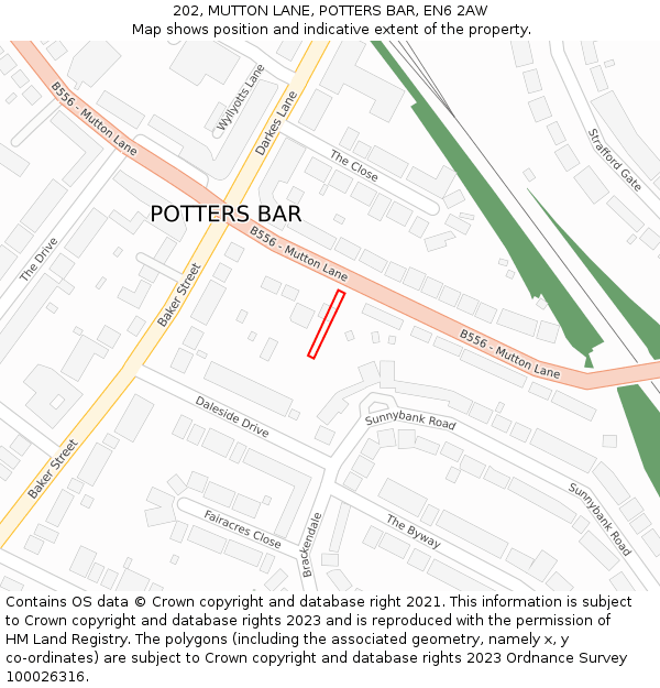 202, MUTTON LANE, POTTERS BAR, EN6 2AW: Location map and indicative extent of plot