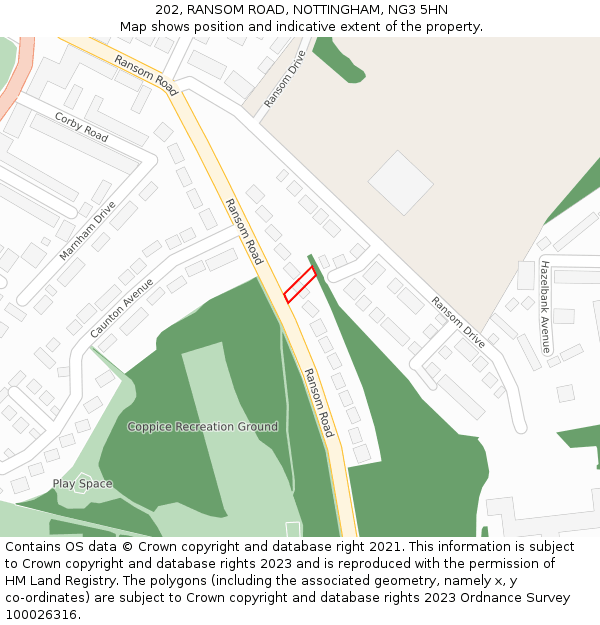 202, RANSOM ROAD, NOTTINGHAM, NG3 5HN: Location map and indicative extent of plot