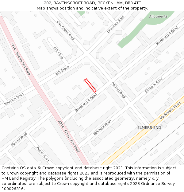 202, RAVENSCROFT ROAD, BECKENHAM, BR3 4TE: Location map and indicative extent of plot