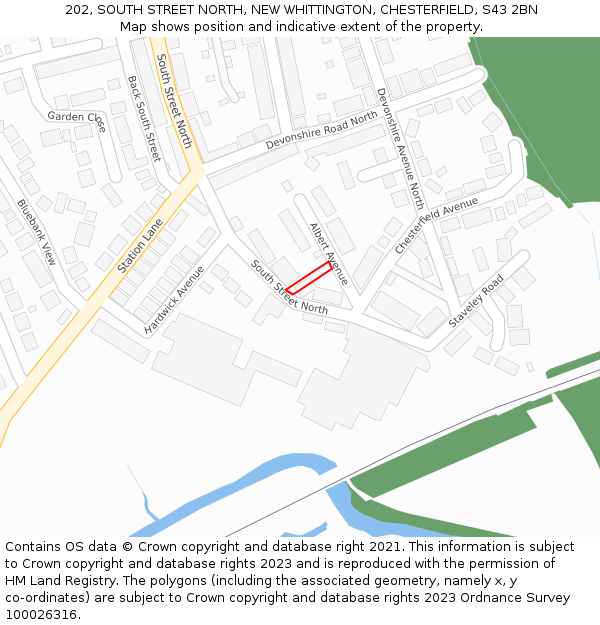 202, SOUTH STREET NORTH, NEW WHITTINGTON, CHESTERFIELD, S43 2BN: Location map and indicative extent of plot
