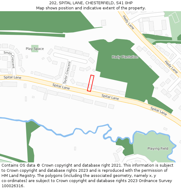 202, SPITAL LANE, CHESTERFIELD, S41 0HP: Location map and indicative extent of plot
