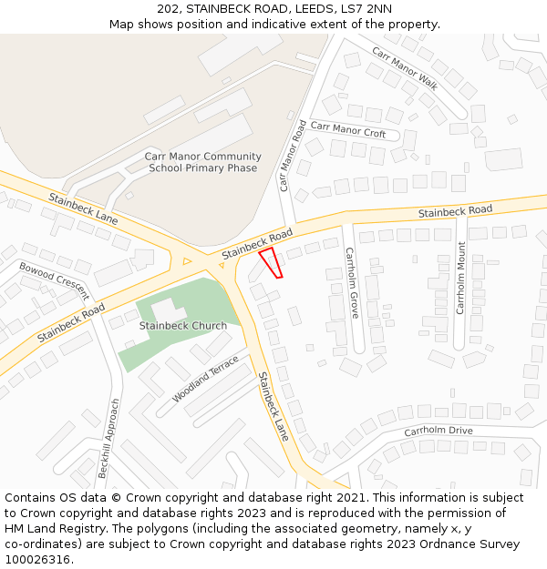 202, STAINBECK ROAD, LEEDS, LS7 2NN: Location map and indicative extent of plot