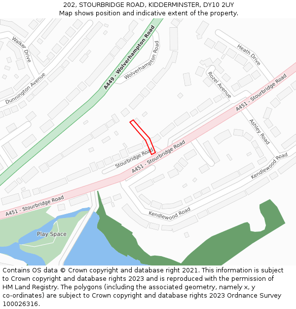 202, STOURBRIDGE ROAD, KIDDERMINSTER, DY10 2UY: Location map and indicative extent of plot