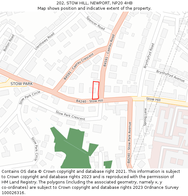 202, STOW HILL, NEWPORT, NP20 4HB: Location map and indicative extent of plot