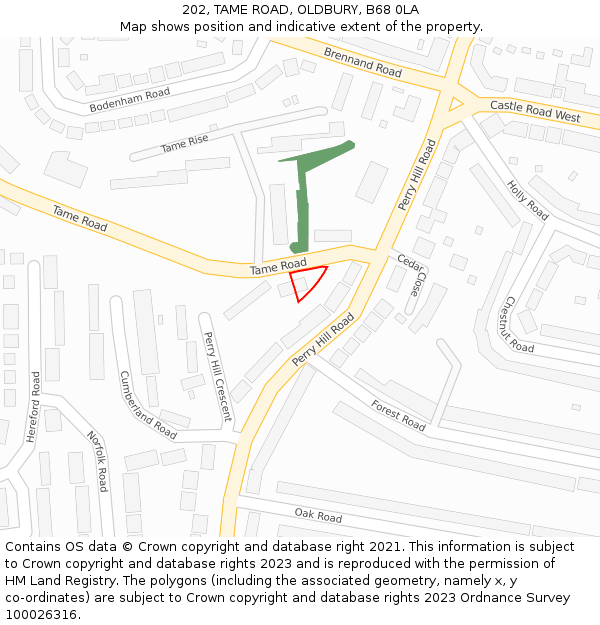 202, TAME ROAD, OLDBURY, B68 0LA: Location map and indicative extent of plot