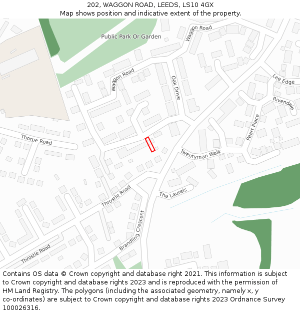 202, WAGGON ROAD, LEEDS, LS10 4GX: Location map and indicative extent of plot