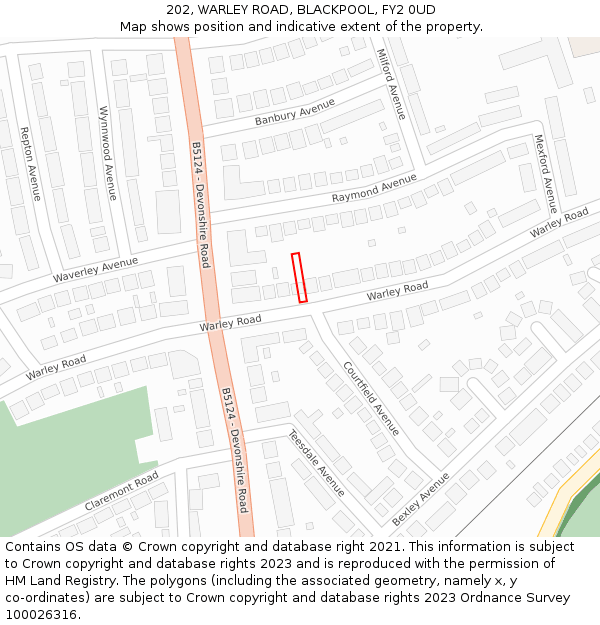 202, WARLEY ROAD, BLACKPOOL, FY2 0UD: Location map and indicative extent of plot