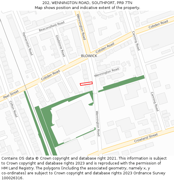 202, WENNINGTON ROAD, SOUTHPORT, PR9 7TN: Location map and indicative extent of plot