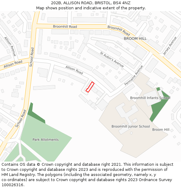 202B, ALLISON ROAD, BRISTOL, BS4 4NZ: Location map and indicative extent of plot