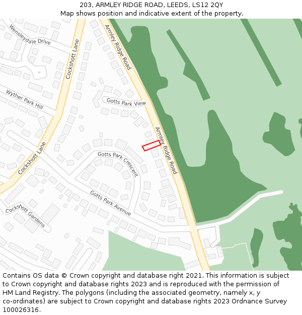 203, ARMLEY RIDGE ROAD, LEEDS, LS12 2QY: Location map and indicative extent of plot