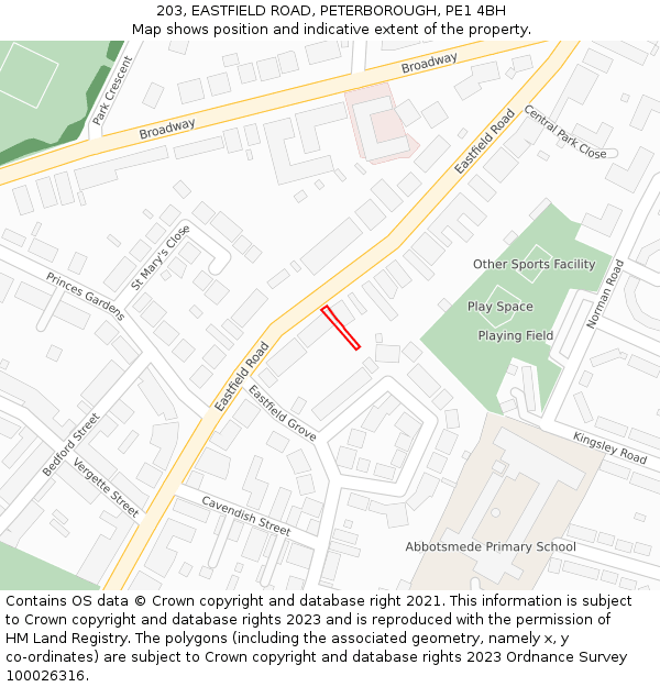 203, EASTFIELD ROAD, PETERBOROUGH, PE1 4BH: Location map and indicative extent of plot