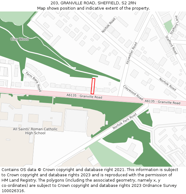 203, GRANVILLE ROAD, SHEFFIELD, S2 2RN: Location map and indicative extent of plot