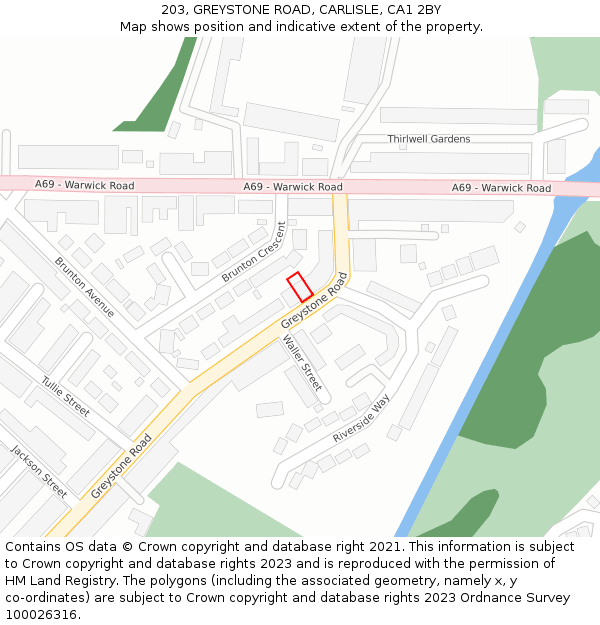 203, GREYSTONE ROAD, CARLISLE, CA1 2BY: Location map and indicative extent of plot