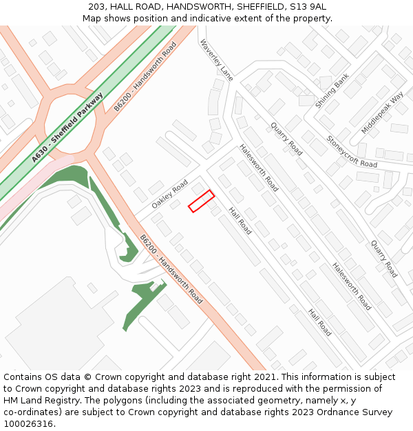 203, HALL ROAD, HANDSWORTH, SHEFFIELD, S13 9AL: Location map and indicative extent of plot