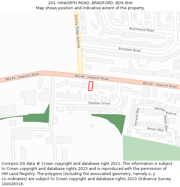 203, HAWORTH ROAD, BRADFORD, BD9 6NX: Location map and indicative extent of plot