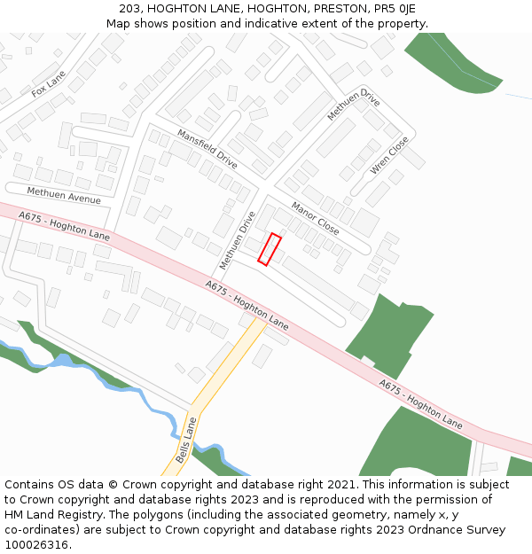 203, HOGHTON LANE, HOGHTON, PRESTON, PR5 0JE: Location map and indicative extent of plot