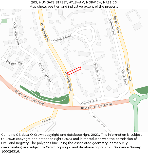 203, HUNGATE STREET, AYLSHAM, NORWICH, NR11 6JX: Location map and indicative extent of plot